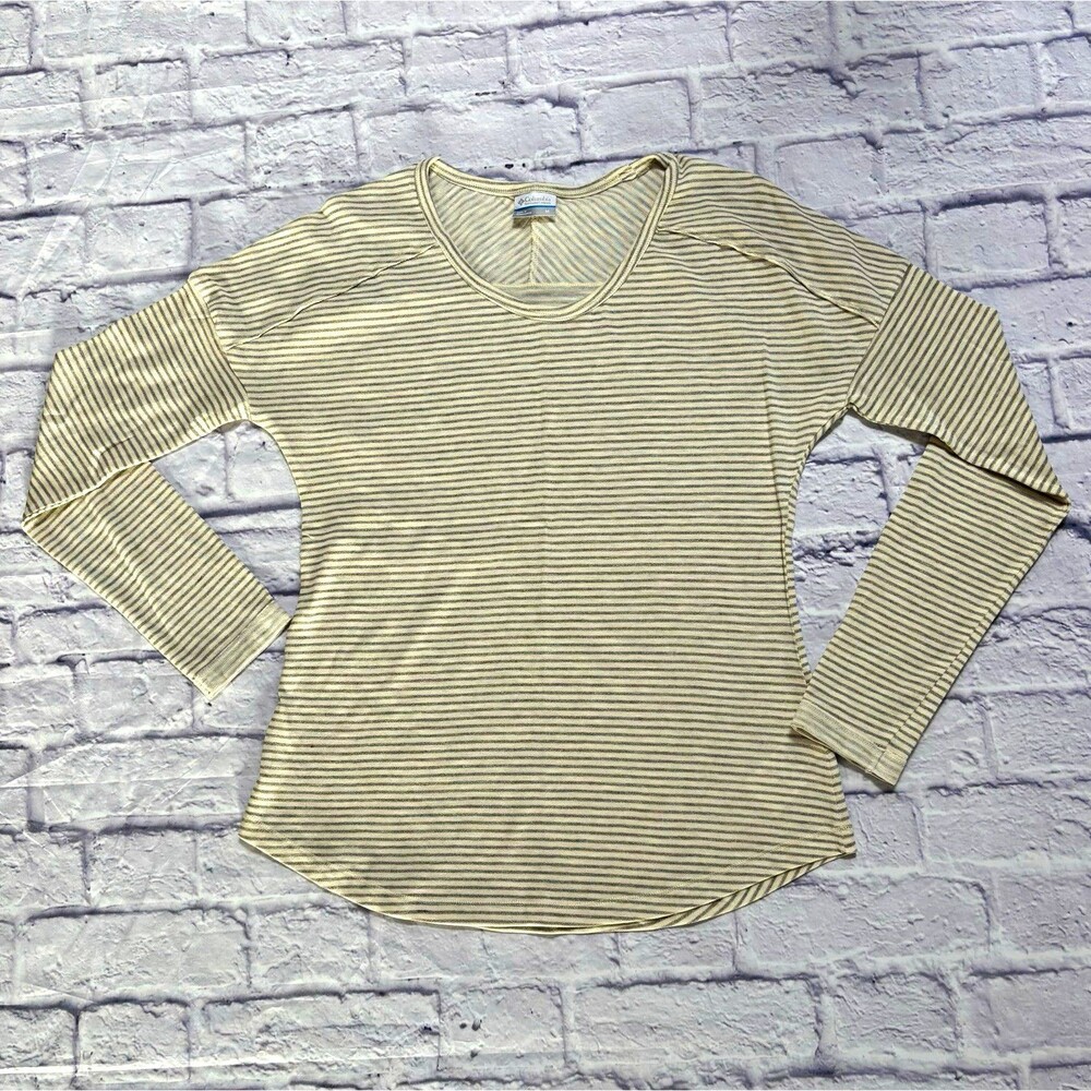 Columbia Womens Size M Striped V-Neck Long Sleeve Knit Pullover T-Shirt